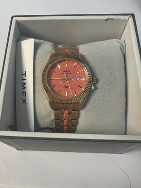 Brand New Timex Waterbury Legacy Gold-Tone Salmon Dial Day/Date Watch w/ Box